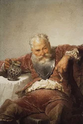 Falstaff con una jarra de vino y una pipa