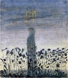 El signo de Virgo (Del ciclo "Zodiaco") par Ciurlionis, Mikalojus Konstantinas (1875-1911). Témpera sobre papel, tamaño : 35,6x31,3