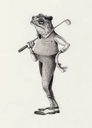 Una rana con ropa de golf vintage