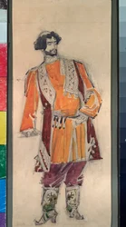 Traje preparatorio masculino para la ópera "La novia del zar" de Nicholas (Nikolai) Rimsky Korsakov (Rimsky-Korsakov) (1844-1908) (Diseño de vestuario para la ópera La novia del zar de N Rimsky Korsakov (Rimsky ).-Korsakov) - Obra de Mikhail Alexander