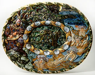 Plato de mayólica que representa a Sadko el Pescador