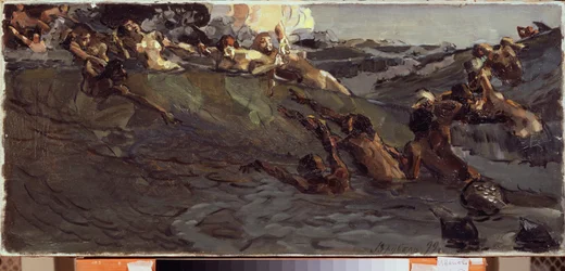 Jugando náyades y tritones - Pintura de Mikhail Alexandrovich Vrubel (Vrubel) (1856-1910), óleo sobre lienzo