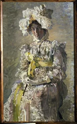 Retrato de Nadezhda Zabela Vrubel con un vestido imperial. (La esposa del artista). Pintura de Mikhail Alexandrovich Vrubel (Vrubel) (1856-1910), óleo sobre lienzo