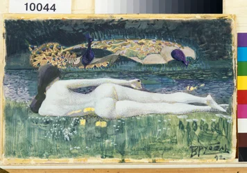 Silueta femenina desnuda, acostada, de espaldas, al borde del agua - Obra de Mikhail Alexandrovich Vrubel (Vrubel) (1856-1910)