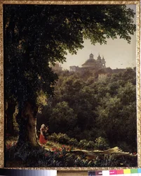 Aricia, pres de Rome (Italia) (Ariccia, cerca de Roma). Pintura de Mikhail Ivanovich Lebedev (1811-1837), huile sur toile