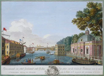 Vista del río Fontanka desde la gruta, San Petersburgo, Rusia, 1753