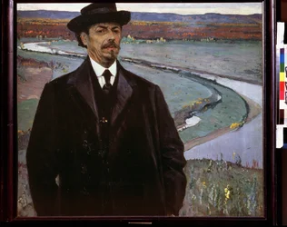 Autorretrato (Self portrait). Peinture de Mikhail Vasilyevich (Vasilyevich) Nesterov (1862-1942), huile sur bois