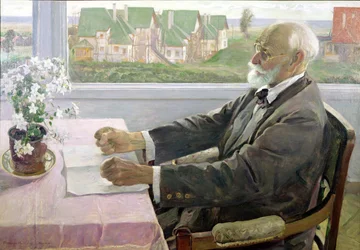 Ivan Petrovich Pavlov (1849-1936) en su casa en Koltushy, cerca de San Petersburgo, 1935