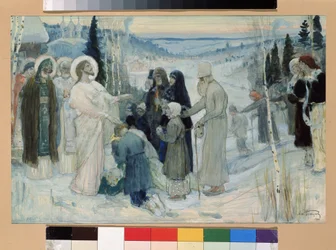La Sainte Russie (La Santa Rusia). Oeuvre de Mikhail Vasilyevich Nesterov (1862-1942), gouache sur carton