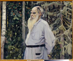 Retrato del autor Leon N. Tolstoi (1828-1910) (Retrato del escritor León N. Tolstoi). Pintura de Mikhail Vasilyevich Nesterov (1862-1942), óleo sobre lienzo