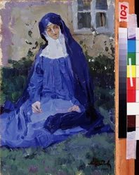 Una monja. Obra de Mikhail Vasilyevich Nesterov (1862-1942), óleo sobre tabla