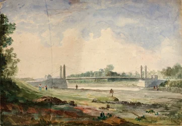 Puente colgante sobre el Arno, cerca de las Cascine, Florencia, siglo XIX