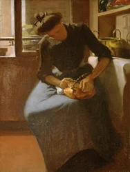 Mujer puliendo una tetera, c.1912 (óleo sobre lienzo)