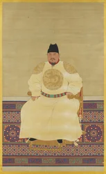 Retrato sentado del emperador Ming Taizu (seda)