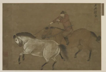Un jinete lazando un caballo