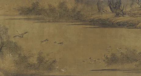 Aves en un estanque otoñal