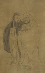 Confucio y Buda acunando un Qilin