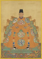 Retrato del emperador Wu-tsung de la dinastía Ming (pergamino colgante, tinta y colores sobre seda)