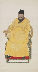 Retrato del emperador Xuande (1399-1435), quinto emperador de la dinastía Ming (pergamino colgante, tinta y colores sobre papel)