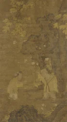 Dos niños jugando con la marioneta de un león, siglo XV-XVI