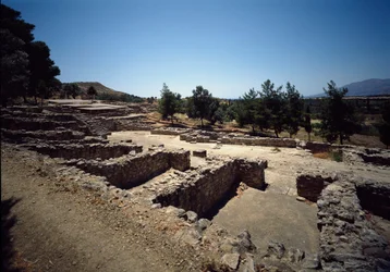 Civilización minoica: vista de las ruinas del sitio de Haghia Triada, 2000-1400 a.C.