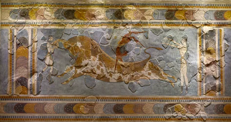 (detalle) del fresco del salto del toro. Encontrado en Knossos