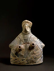 Arte minoico: jarrón de terracota en forma de mujer de la necrópolis de Mallia en Creta. 2200-2000 a.C. Dim. 16,4 cm Heraclión, Museo Arqueológico