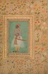 Retrato del Maharajá Bhim Kanwar, Folio del Álbum de Shah Jahan, verso: ca. 1615-29