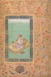 El Emperador Shah Jahan con su hijo Dara Shikoh, Folio del Álbum Shah Jahan