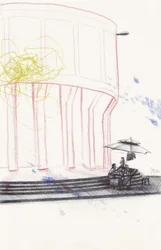 Dibujo de un café urbano