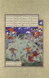 El Combate de Rustam y Ashkabus, Folio 268v del Libro de Shahnama