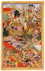 Tayang Khan recibe la cabeza del líder mongol Ong Khan. Miniatura de Jami