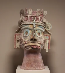 Cabeza del dios de la lluvia Tlaloc, período Postclásico Tardío, c.1300-1521