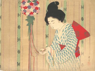 Bola de ornamento del frontispicio de kuchie de una novela, ca. 1906