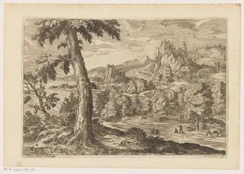 Paisaje con figuras a lo largo de un río. Paisajes después de Tiziano (título de la serie)