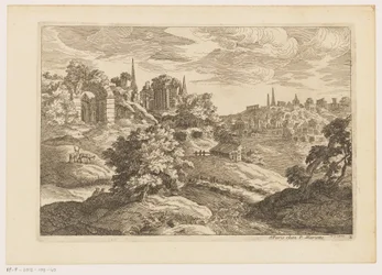 paisaje con ruinas y ciervos Paisajes después de Tiziano (título de la serie)