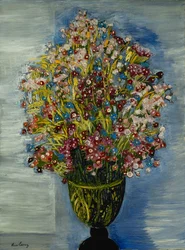Flores en un jarrón verde; Fleurs dans un Vase Vert