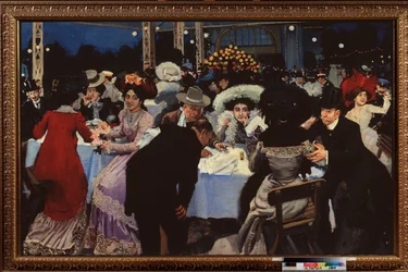 Cafe de nuit (Café de noche) - Peinture de Moisei Maer (Moisei-Maer) (Lago) Gertsovich Slepyan (Slepian) (1872-1941), huile sur toile