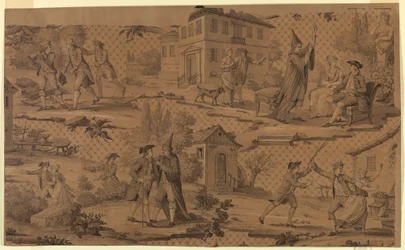 Cartón para impresión de algodón: Escenas de "El médico a palos" de Molière