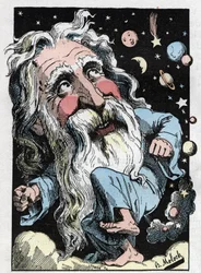 Alegoría de Dios en «Le Trombinoscope» de Touchatout, caricatura de B. Moloch de 1882 (1849-1909). Colección privada.