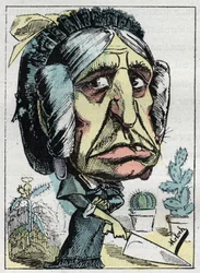Alegoría de la "madrastra" (Belle mere) en "Le Trombinoscope" por Touchatout, caricatura de B. Moloch de 1882. Colección privada.