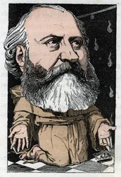 Retrato de Charles Gounod (1818-1893), compositor francés en “Le Trombinoscope” por Touchatout, caricatura de B. Moloch de 1882 (1849-1909). Colección privada.