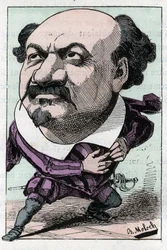 Retrato de Francois Pierre VILLARET (1830-1896) tenor de la ópera entre 1863 y 1882 en “Le Trombinoscope” por Touchatout, caricatura por B. Moloch de 1882 (1849-1909). Colección privada