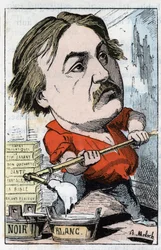 Retrato de Gustave Doré, dibujante y grabador 1832-1883 en “Le Trombinoscope” de Touchatout, caricatura de B. Moloch de 1882 (1849-1909). Colección privada
