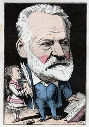 Retrato del escritor francés Victor Hugo (1802-1885) en “Le Trombinoscope” por Touchatout, caricatura de B. Moloch de 1882 (1849-1909). Colección privada.
