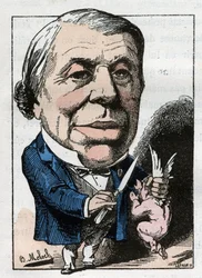 Retrato de Philippe Ricord (1800-1889), cirujano francés en “Le Trombinoscope” por Touchatout, caricatura de B. Moloch de 1882 (1849-1909). Colección privada.