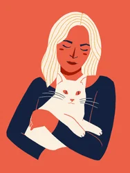 Una mujer y un gato en un ambiente acogedor