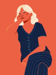 Mujer rubia pensativa