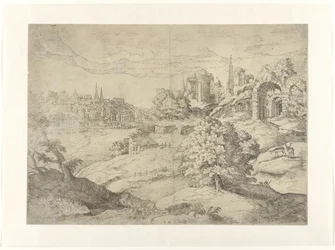 Amplio paisaje con templos clásicos