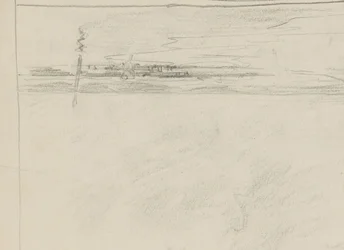Paisaje marino con muelle y figura en la línea de marea